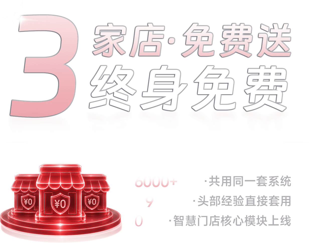 3 家店免费送，终身免费